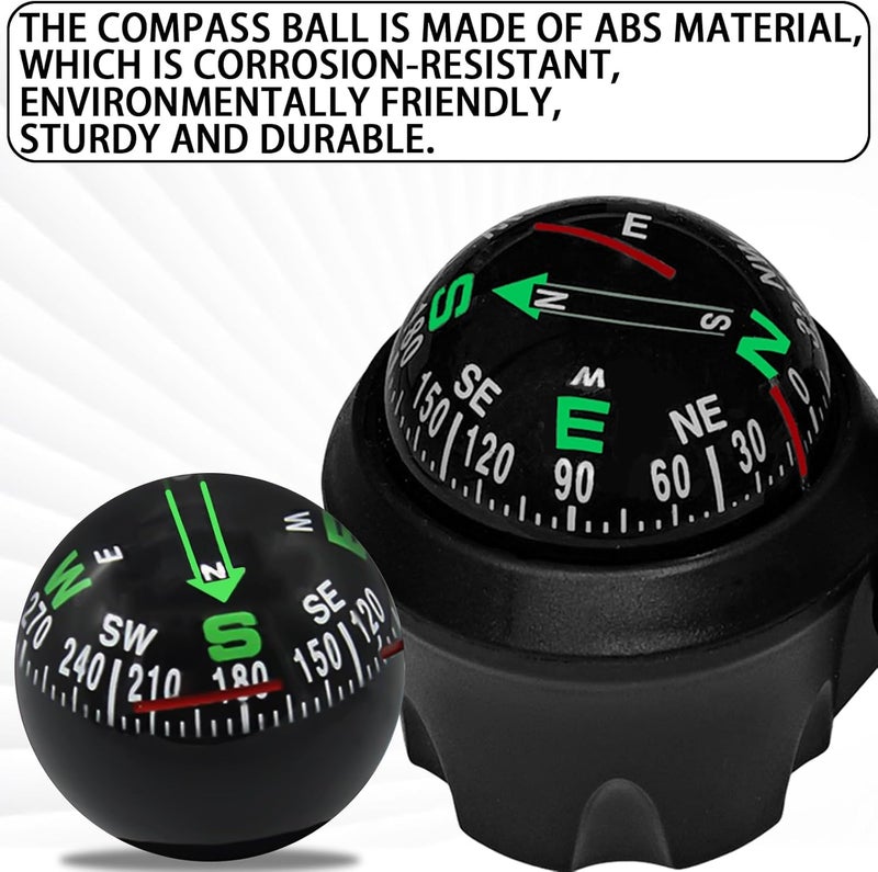 UZZH Compass for Car, Automotive Dashboard Accessories Car Compass Ball with Bottom Stick for Car Boat Jeep Off Road to Find Direction, Auto Compass Navigation Hiking Direction Pointing Guidance - Image 4